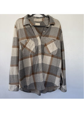 Thread & Supply Plaid Button Up Shirt Jacket Shacket Womens XL Grey Casual Cozy
